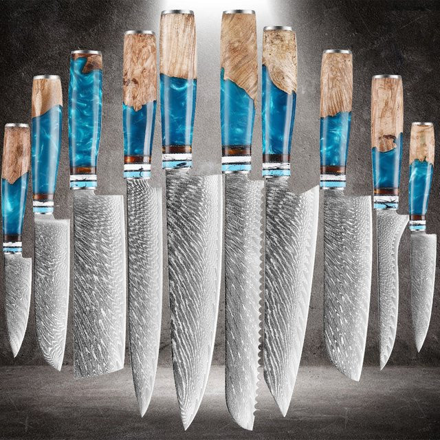 WXCOO Damaskus Küchenmesser Set zum Schneiden von Fleisch und Obst, Japanisches Santoku und Cleaver, 1-10 Stück - Bild 1