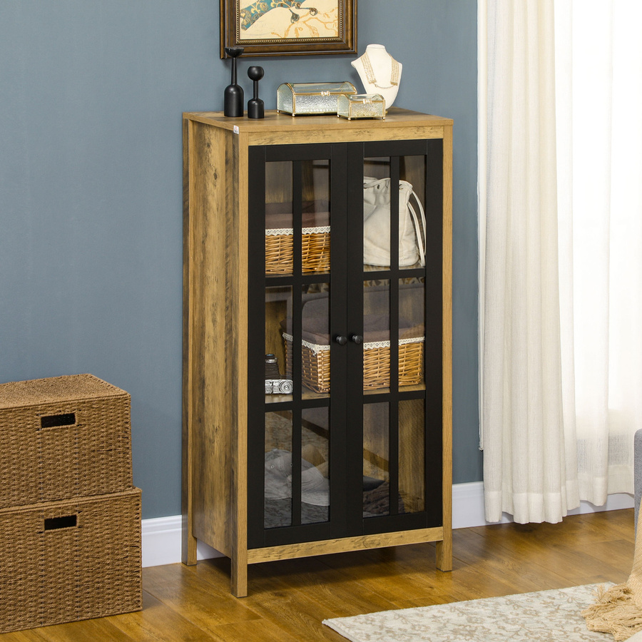 Aosom HOMCOM Moderner Schrank mit 2 Glastüren aus Holz und Glas in Braun, B/T/H: 60 x 35 x 120 cm - Bild 2