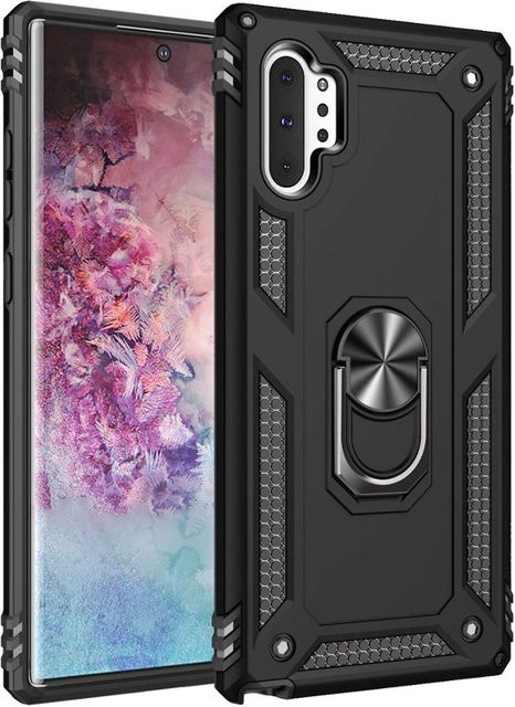 Stoßfeste Armor Schutzhülle mit Magnet Autohalter und Ring für Samsung Galaxy Note 10 und Note 10 Plus in Schwarz - Bild 1