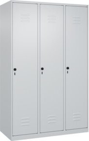 C+P Spind Classic PLUS Spind mit 3 Abteilen, Grau, H x B x T: 185 x 120 x 50 cm, Sicherheits-Drehriegel und 4 Garderobenhaken - Bild 1