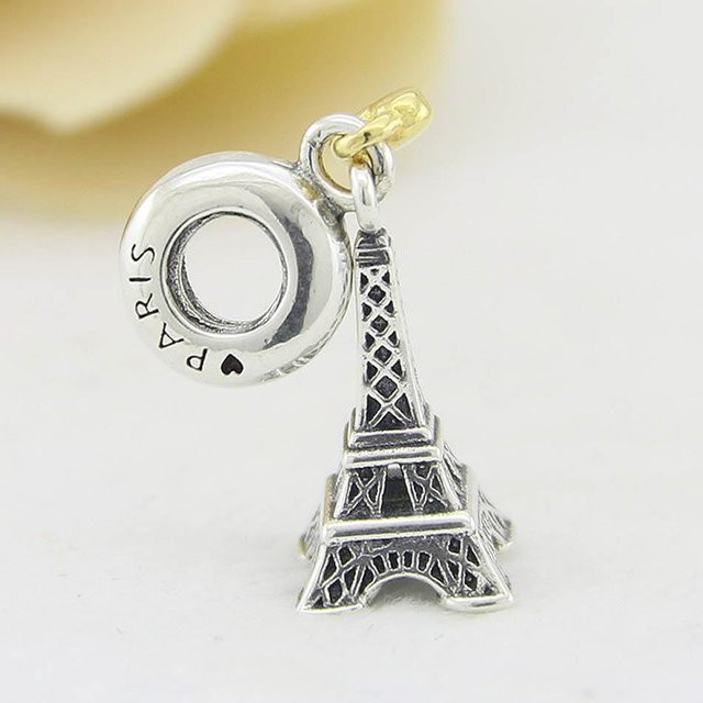 Original Paris Eiffelturm & Gold Herz Anhänger, 925 Silber, Perle, Damen - Bild 1