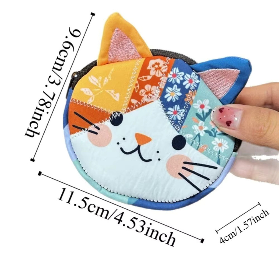 Tragbare Patchwork-Geldbörse mit Katzenmotiv und Reißverschluss in Multicolour - Bild 6