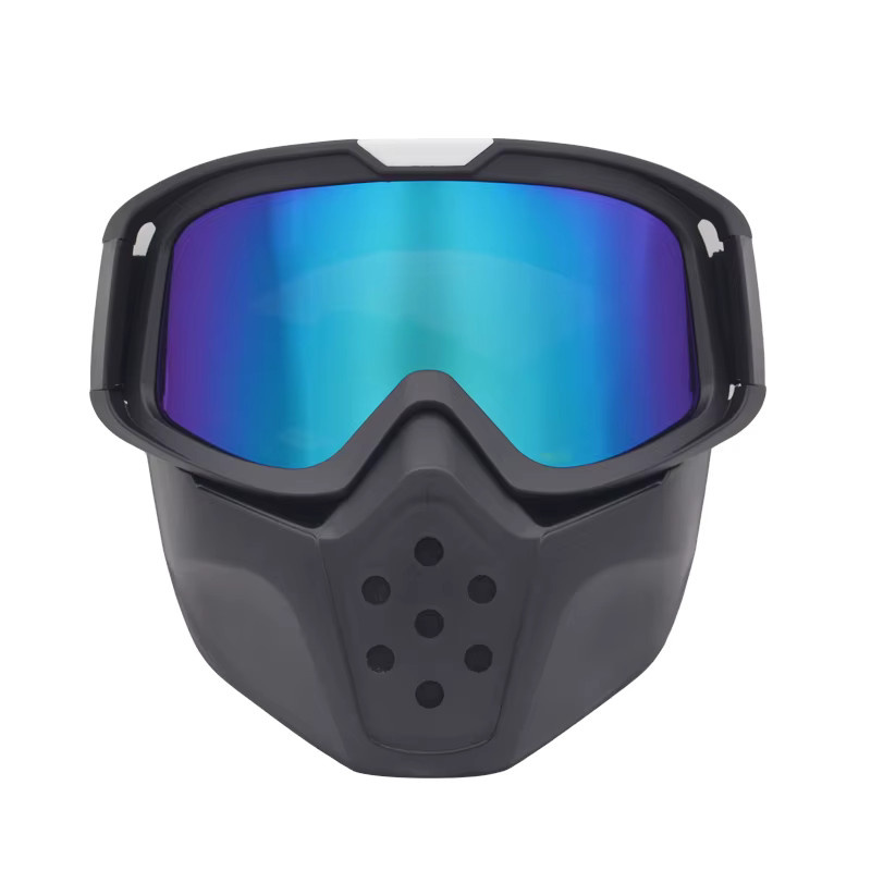 Karocola Retro Vollgesichtsmaske Offroad-Helm mit Schutzbrille in Schwarz - Bild 2