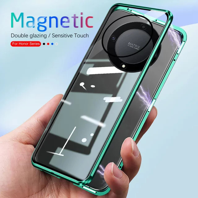 360 Grad doppelseitige Glas-Schutzhülle mit Metall-Bumper und Magnetfunktion für Honor Magic 7 Lite 5G, Honor Magic 6 und Honor Magic 5 in Grün - Bild 1