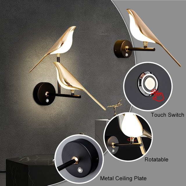 Vikotou Nordic Touch LED Wandleuchte aus Metall mit Schalter für Esszimmer und Küche, drehbar und verstellbar, in Schwarz, Gold oder Weiß - Bild 1