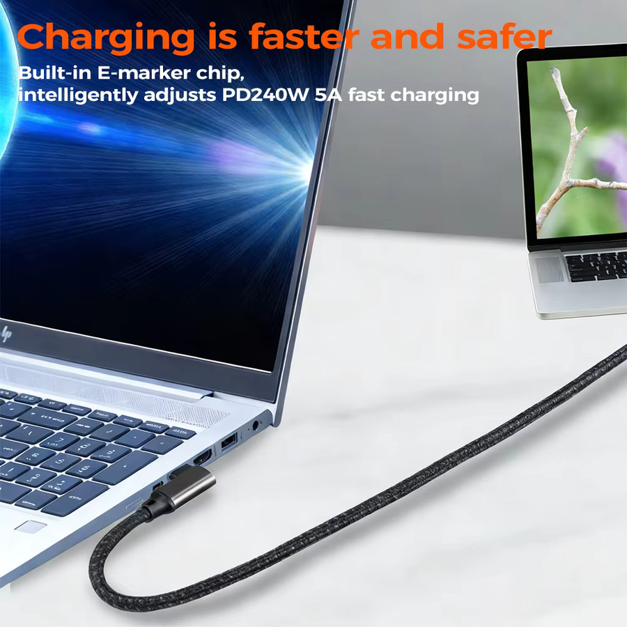Nephy USB-C Doppel-Elbow Datenkabel Schwarz, USB 3.2 Gen2 20Gbps, 4K Video, 240W Schnellladekabel für Macbook Pro und Samsung - Bild 4