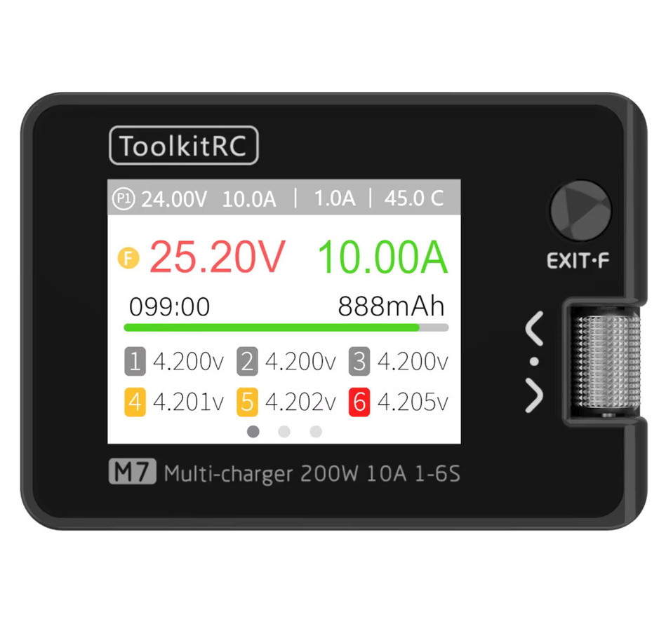 ToolkitRC M7 DC Balance Ladegerät und Entlader mit 200W 10A für 1-6S Lipo Batterien, Servo Checker und ESC Tester in Schwarz - Bild 3