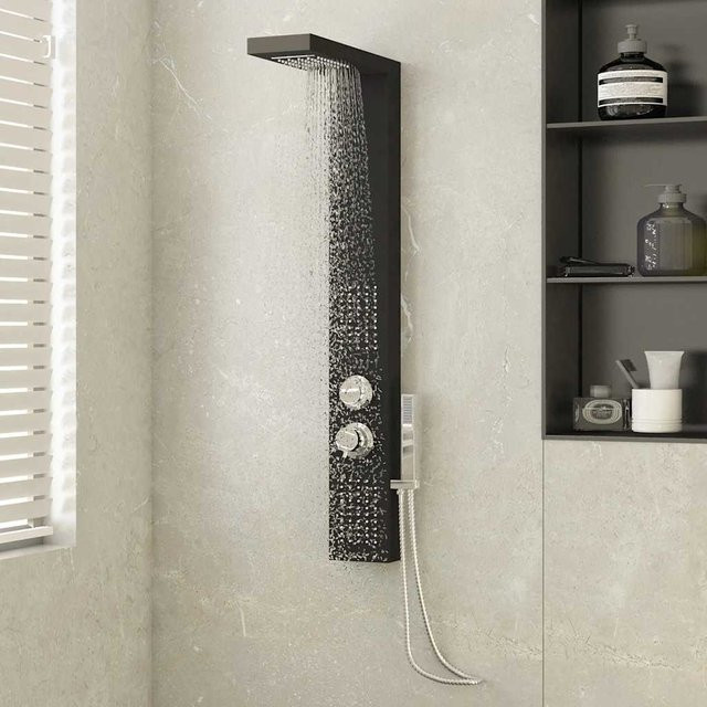Vidaxl Duschpaneel aus Aluminium in Mattschwarz mit Regendusche und Massagefunktion und Handbrause - Bild 1