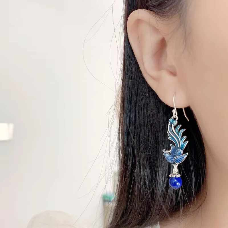 Ohrringe Phoenix, 925 Silber, Blau, Emaille, Lapislazuli, Damen - Bild 2