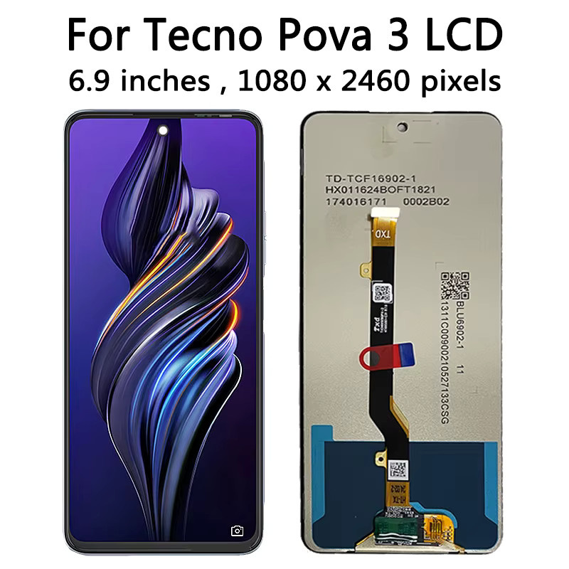 Tecno Pova 3 LCD-Display Touchscreen mit Rahmen in Schwarz 6.9 Zoll - Bild 3