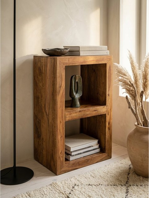 Massivholz Regal MUMBAI im Landhausstil mit 2 Böden von KADIMA DESIGN, Braun, B: 50 cm, T: 35 cm, H: 88 cm - Bild 1