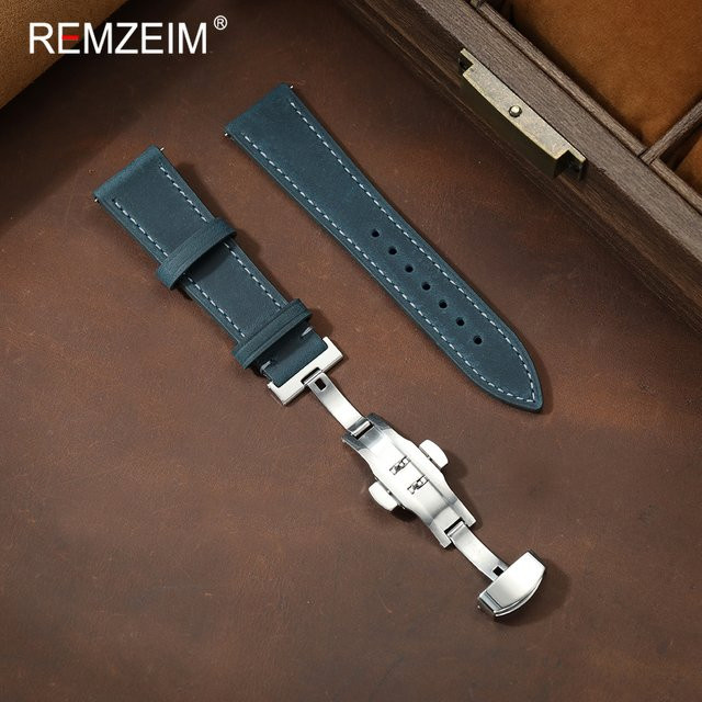 REMZEIM Uhrenarmband Leder, Vintage, Schmetterlingsverschluss, Unisex - Bild 1
