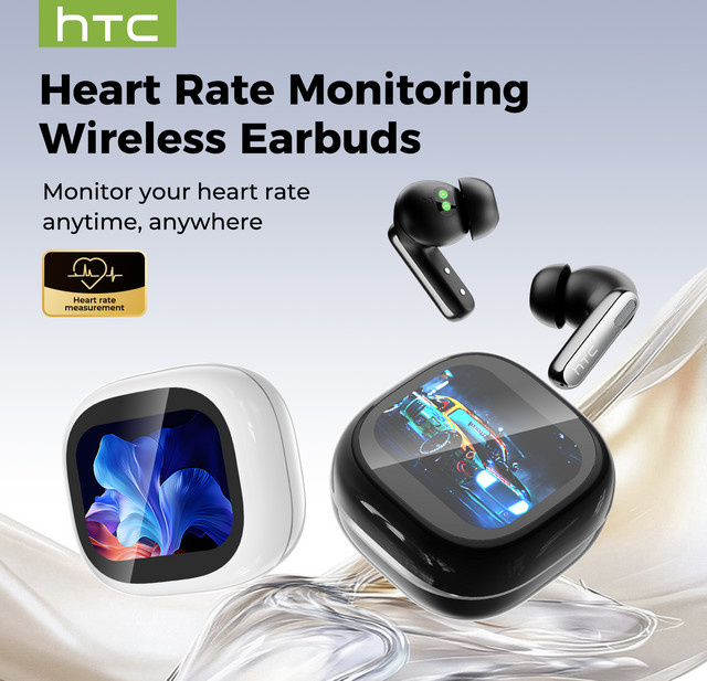 HTC NE46 TWS Bluetooth 6.0 Ohrhörer in Weiß mit Smart Screen Ladecase, Geräuschunterdrückung, HiFi Stereo, KI-Übersetzer und Herzfrequenzüberwachung - Bild 1