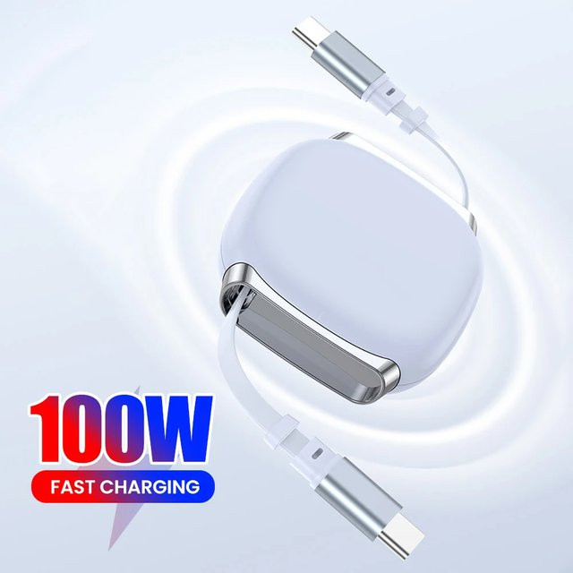 VBNM USB-C-auf-USB-C-Kabel 100W mit Einziehfunktion in Blau für iPhone, MacBook und iPad - Bild 1