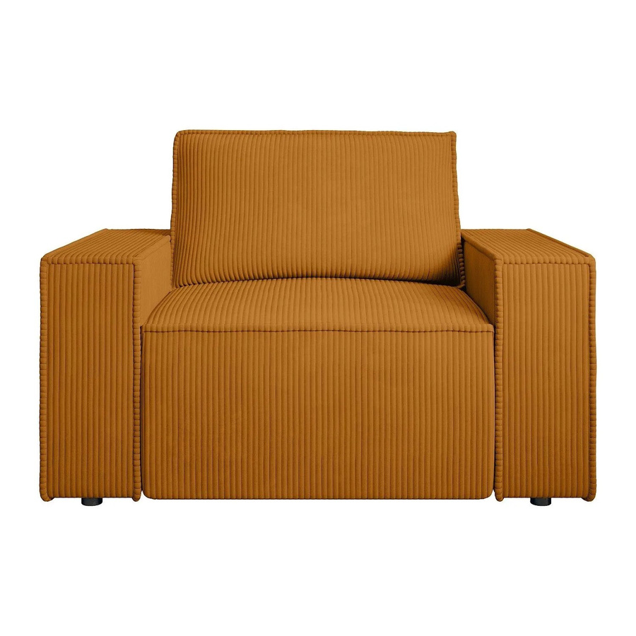 Vente-unique Sessel Amelia mit gerader Rückenlehne und Cord-Bezug in Hellorange, Breite: 120 cm - Bild 2