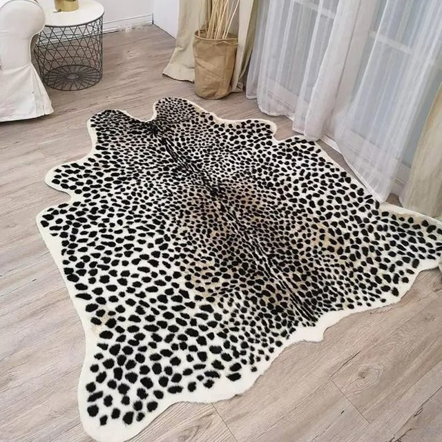 VIKAMA Vintage-Teppich mit Leopardenmuster aus Kunstfell für dein Wohnzimmer oder Schlafzimmer - Bild 1