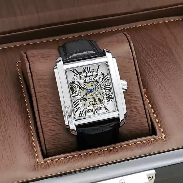 CHENXI Armbanduhr, Automatik, eckig, Edelstahl, Leder, Schwarz, Herren - Bild 1
