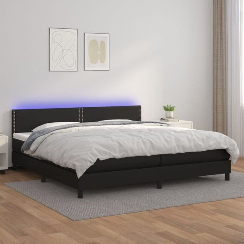 Vidaxl Boxspringbett mit Matratze in Schwarz aus Kunstleder, Modernes Polsterbett B/T: 200 x 200 cm - Bild 1