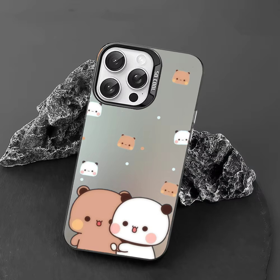 BuBu DuDu Cartoon Handyhülle für iPhone 16 15 14 13 12 11 Pro Max in Grau Matt mit Laser Metallic Aurora Effekt - Bild 4