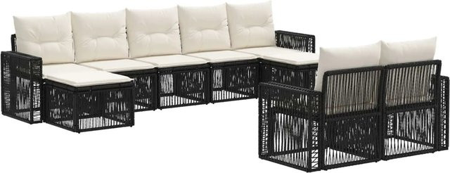 vidaXL Gartensofa-Set 9-teilig in Schwarz und Cremeweiß aus Poly-Rattan mit Polsterkissen und Metallgestell - Bild 1