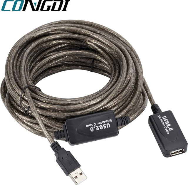 Congdi USB 2.0 Verlängerungskabel mit aktivem Repeater, High Speed Adapter Männlich zu Weiblich für PC und Laptop - Bild 1