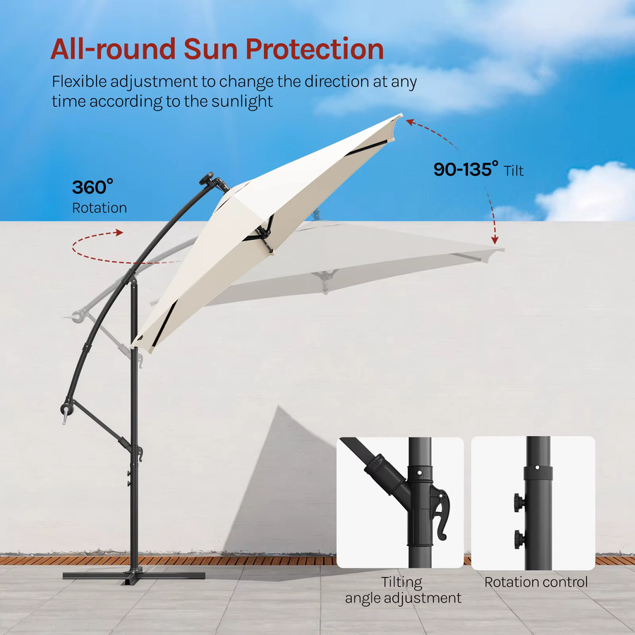 WOLTU Freiarm-Sonnenschirm mit Solar-LED in Grau, sechseckiger Gartenschirm mit UPF 50+ Sonnenschutz für Balkon und Terrasse, B/T/H: 320 x 253,5 x 0 cm - Bild 2