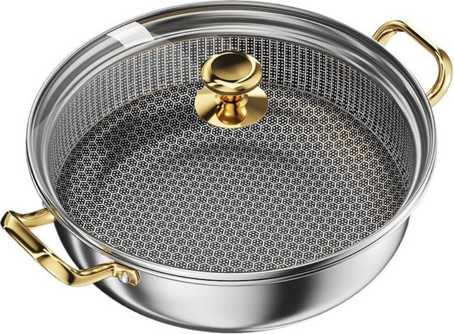 FEB.WIND Edelstahl Wok mit Antihaftbeschichtung und Deckel, 12 Zoll, Silber, spülmaschinenfest - Bild 1