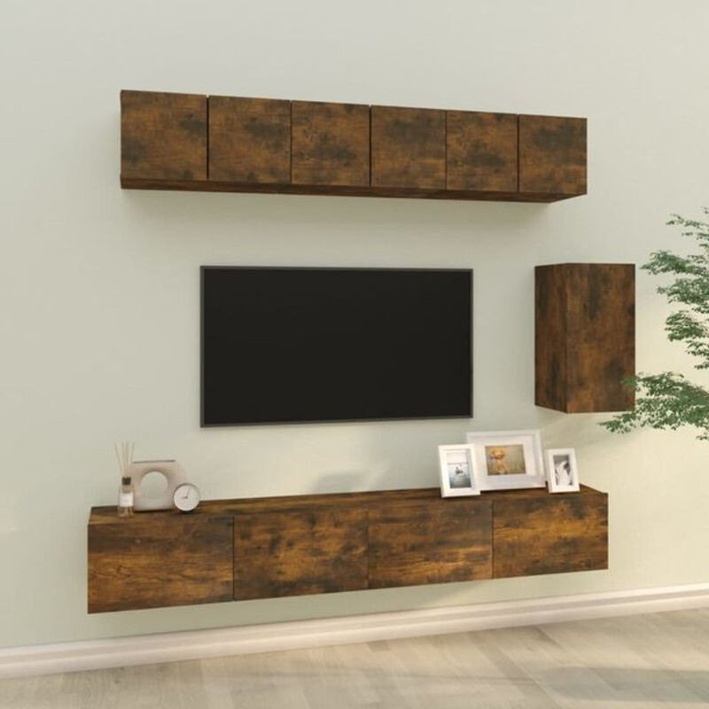 Vidaxl 6-tlg. TV-Schrank-Set aus Holzwerkstoff in Räuchereiche Grau und Braun im modernen klassischen Design - Bild 1