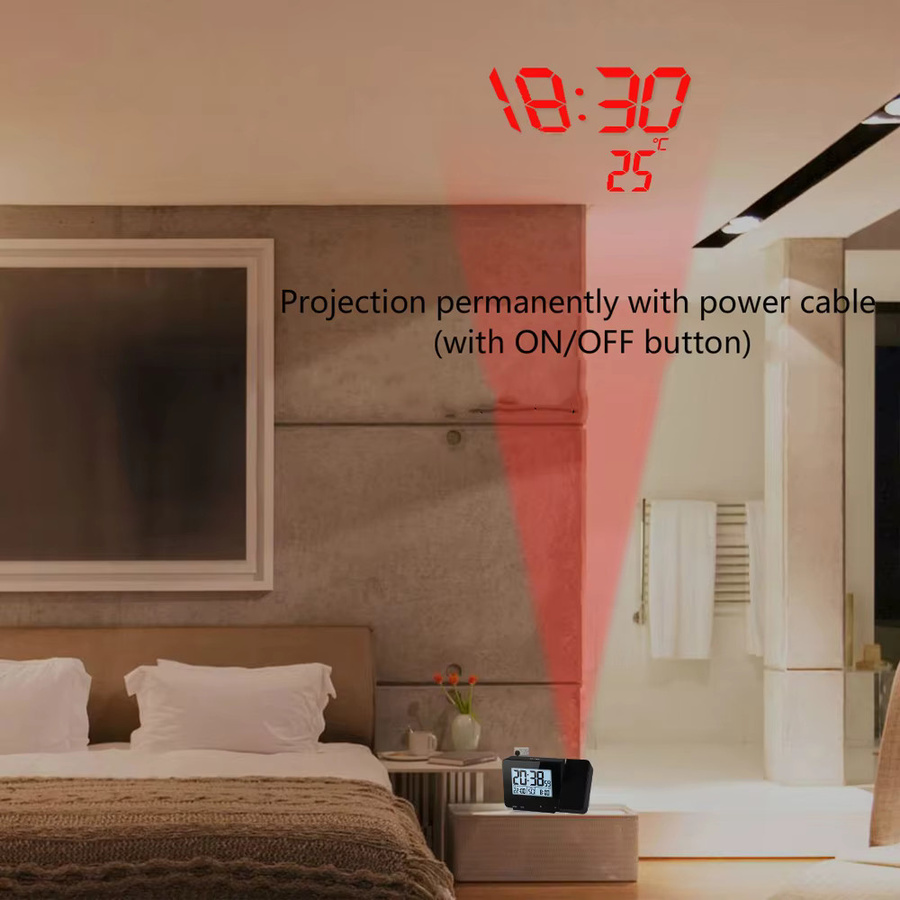 Meterk Projektionswecker für das Schlafzimmer mit Thermometer und Hygrometer, digitale Deckenuhr mit dimmbarem LED-Display in Schwarz - Bild 6
