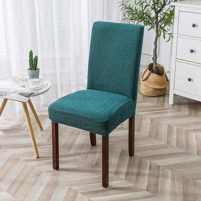 Hochdehnbarer Jacquard Stuhlbezug für Esszimmer und Küche in Dunkelgrün, Waschbarer Stretch-Stoff - Bild 1