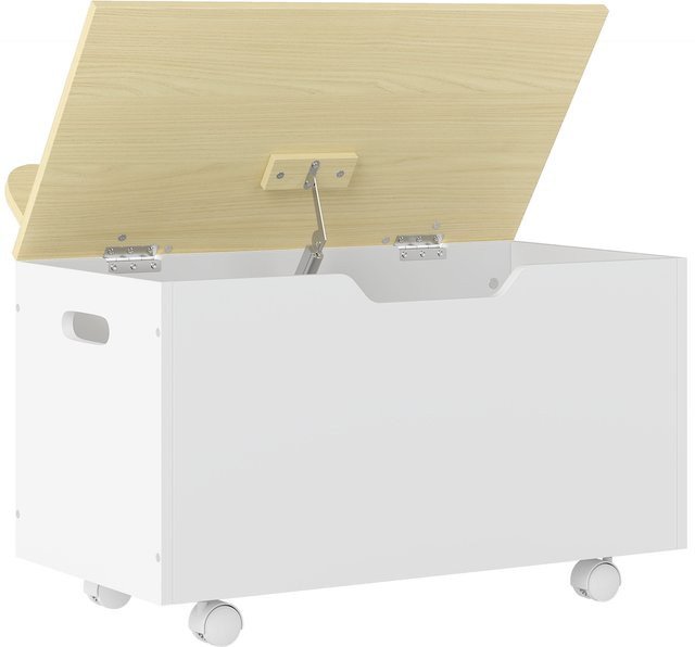 AIYAPLAY Spielzeugtruhe mit Rollen und klappbarem Deckel, Kinder-Aufbewahrungsbox mit Sicherheitsscharnier im Wolken-Design, Weiß und Natur - Bild 1