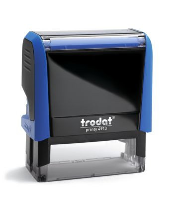 Adress-Stempel trodat Printy 4913 mit blauem Gehäuse und schwarzem Stempelabdruck - Bild 2