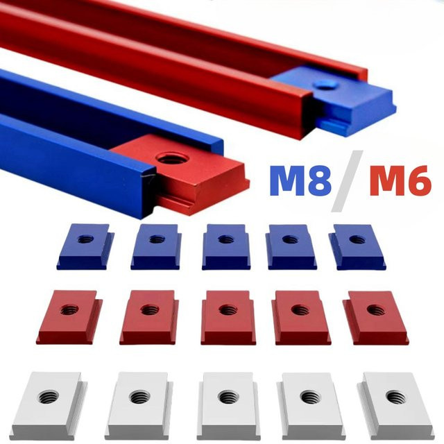 5 Stück T-Nuttern T-Track Slider T-Block Vierkantmuttern für Aluminiumprofile und Woodworking Jigs, M6 M8 T30, Rot - Bild 1