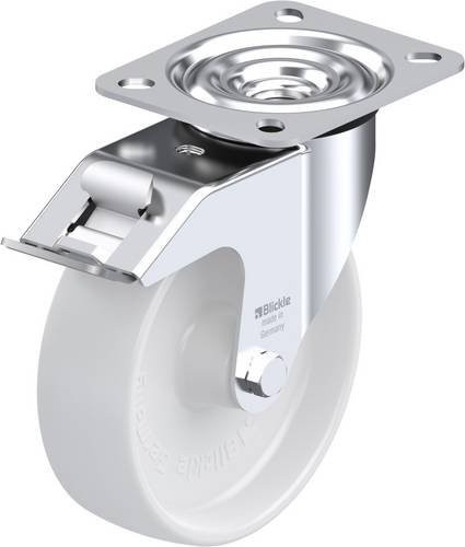 Blickle Lenkrolle LE-PO 125G-FI mit Feststeller, Rad-Durchmesser: 12,5 cm, Tragfähigkeit: 150 kg, verzinkt und weiß - Bild 1
