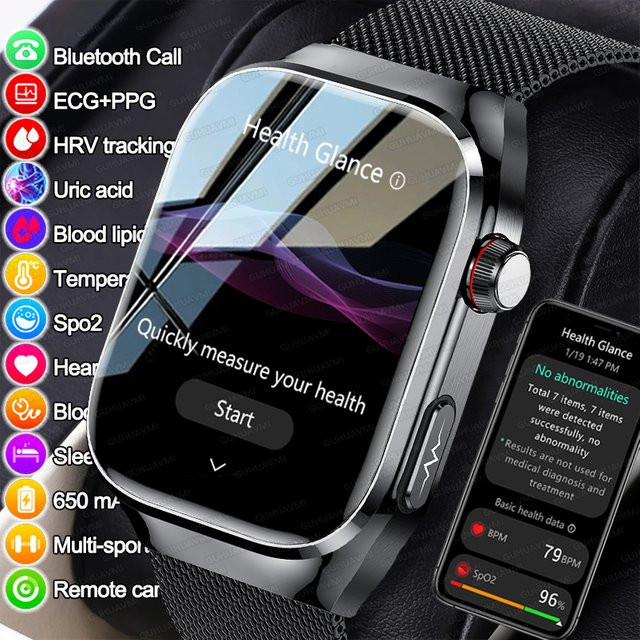 GUHUAVMI Smartwatch, Schwarz, Herren, Rechteckig, Bluetooth - Bild 1