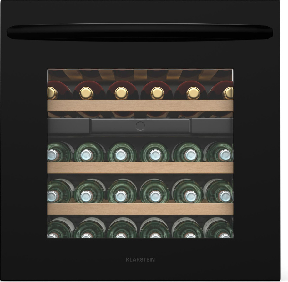 Klarstein Vinsider 30 Weinkühlschrank mit 2 Zonen, Einbaugerät für 30 Flaschen, Schwarz mit Glastür und LED-Beleuchtung - Bild 1