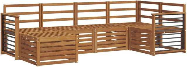 vidaXL Garten-Sofagarnitur aus Massivholz Akazie in Braun, 6-teiliges L-Shape Set mit Polstern für Terrasse und Garten - Bild 1
