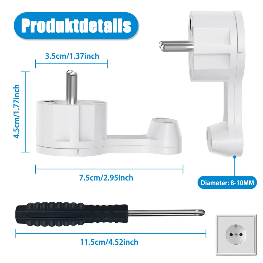 HITRENDS 4er Set Schuko Stecker Set Männlich und Weiblich in Weiß, Wiederaufdrahtbare EU Power Stecker Adapter für Verlängerungskabel - Bild 1