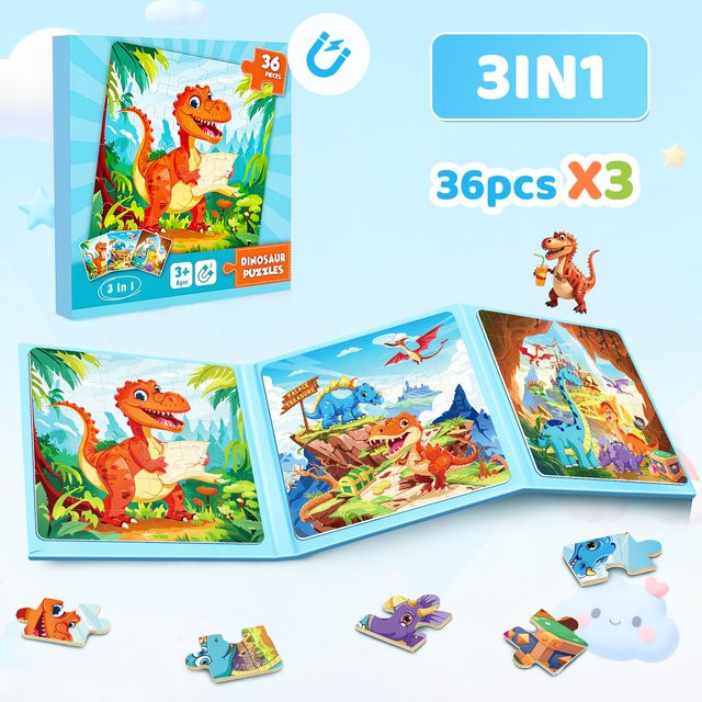 CutteeyFyry Dinosaurier-Magnetpuzzles, 3-in-1-Reisepuzzles, ab 3 Jahre - Bild 1