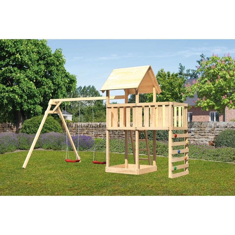 Karibu Spielturm Lotti mit Doppelschaukel, Anbauplattform und Kletterwand - Bild 2