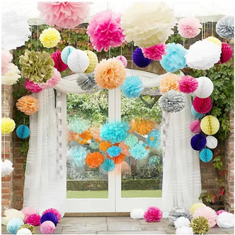Merylover Seidenpapier-Pompons in Blau und Multicolour für Hochzeiten, Geburtstage und Partys, runde Papierblumen-Kugeln Durchmesser: 10 cm bis 35 cm - Bild 3