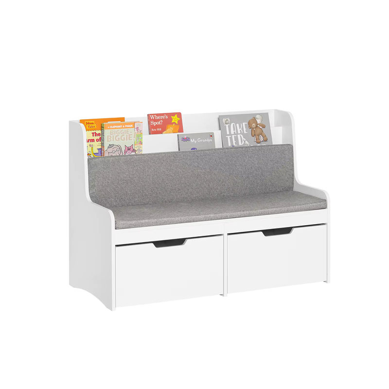 SoBuy KMB66-W Kinder Sitzbank mit Bücherregal und Spielzeugtruhe in Weiß mit Sitzkissen und Rollen, B/T/H: 100 x 70 x 45 cm - Bild 2