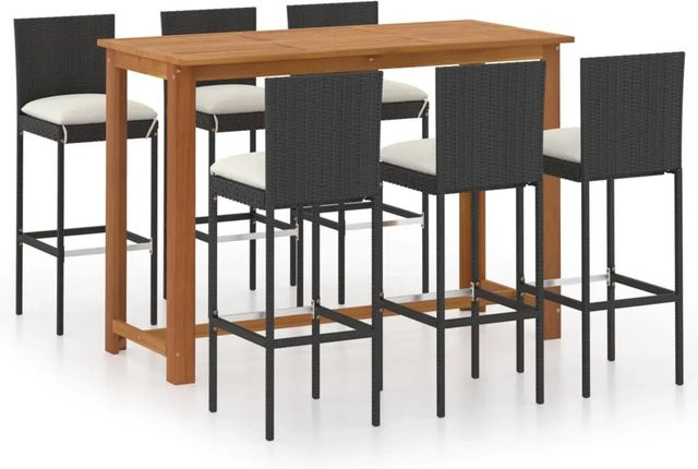 vidaXL 7-tlg Gartenbar-Set aus Akazien-Massivholz mit Kissen in Schwarz - Bild 1