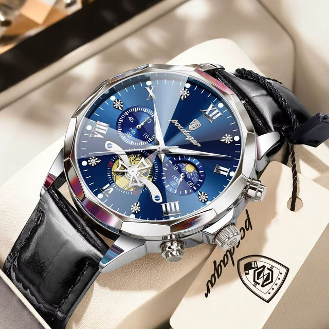 POEDAGAR Chronograph, Quarz, Leder, Blau, Herren - Bild 1