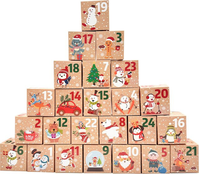 24 Stück quadratische Adventskalenderboxen aus Papier in Mehrfarbig für deine Weihnachtsdekoration und DIY-Geschenke - Bild 1