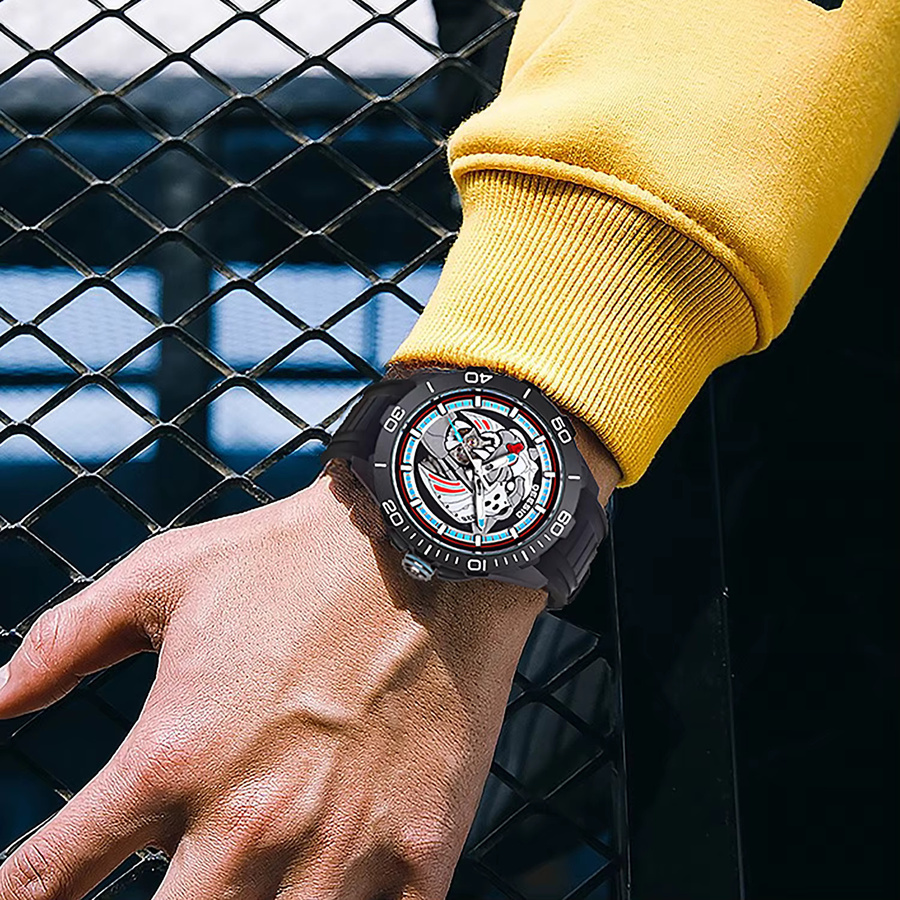 Deesio Armbanduhr Automatik, Kohlefasergehäuse, Silikon, Herren, Schwarz - Bild 3