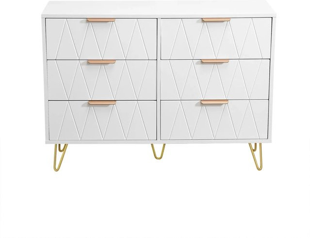 PXloue Kommode Sideboard mit 6 Schubladen in Weiß für Wohnzimmer, Schlafzimmer und Büro - Bild 1