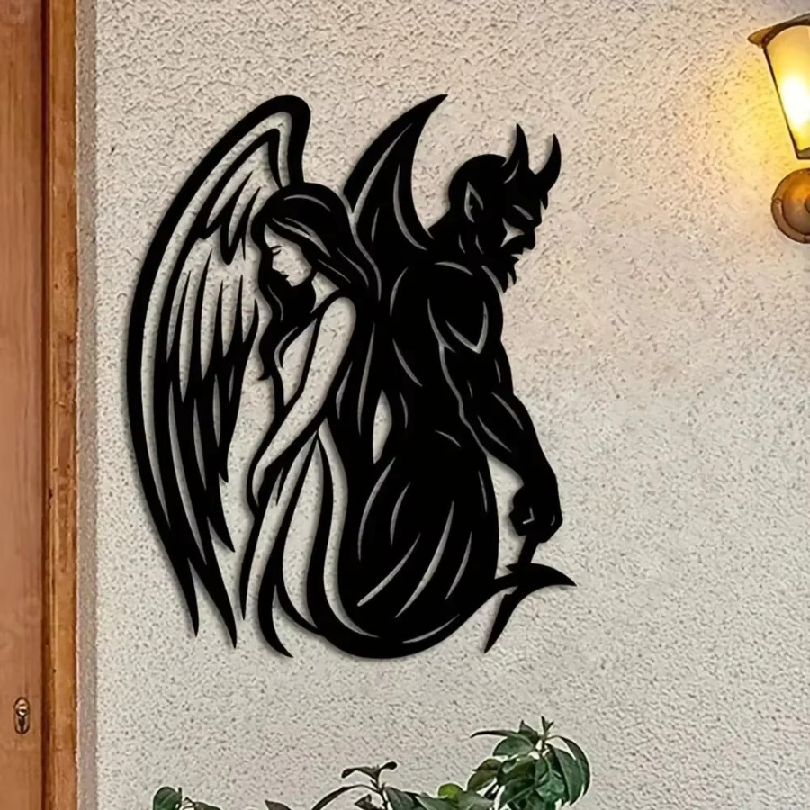 CIFBUY Wanddekoration Engel-Dämon aus Metall in Schwarz, moderne abstrakte Plattenkunst für dein Zuhause - Bild 4