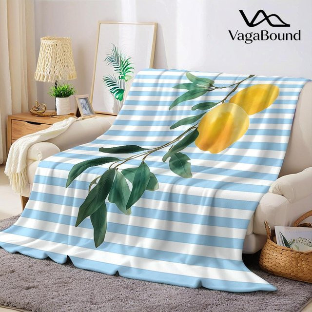 JMG Household Supplies Flanelldecke mit Zitronen- und Streifenmuster in Blau, weich und warm, B/H: 100 x 150 cm - Bild 1