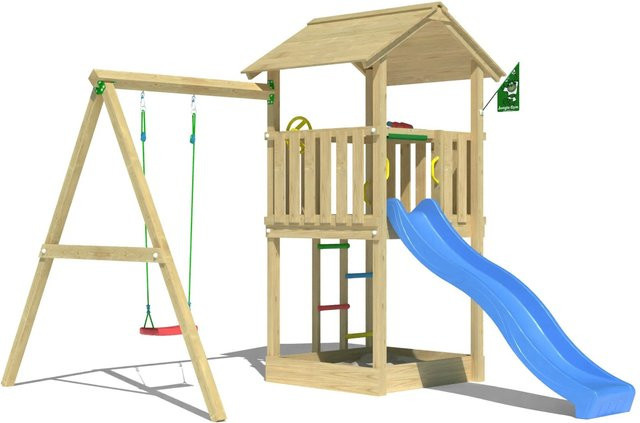 Jungle Gym Spielturm Beacon aus Holz mit Einzelschaukel und Rutsche in Blau - Bild 1